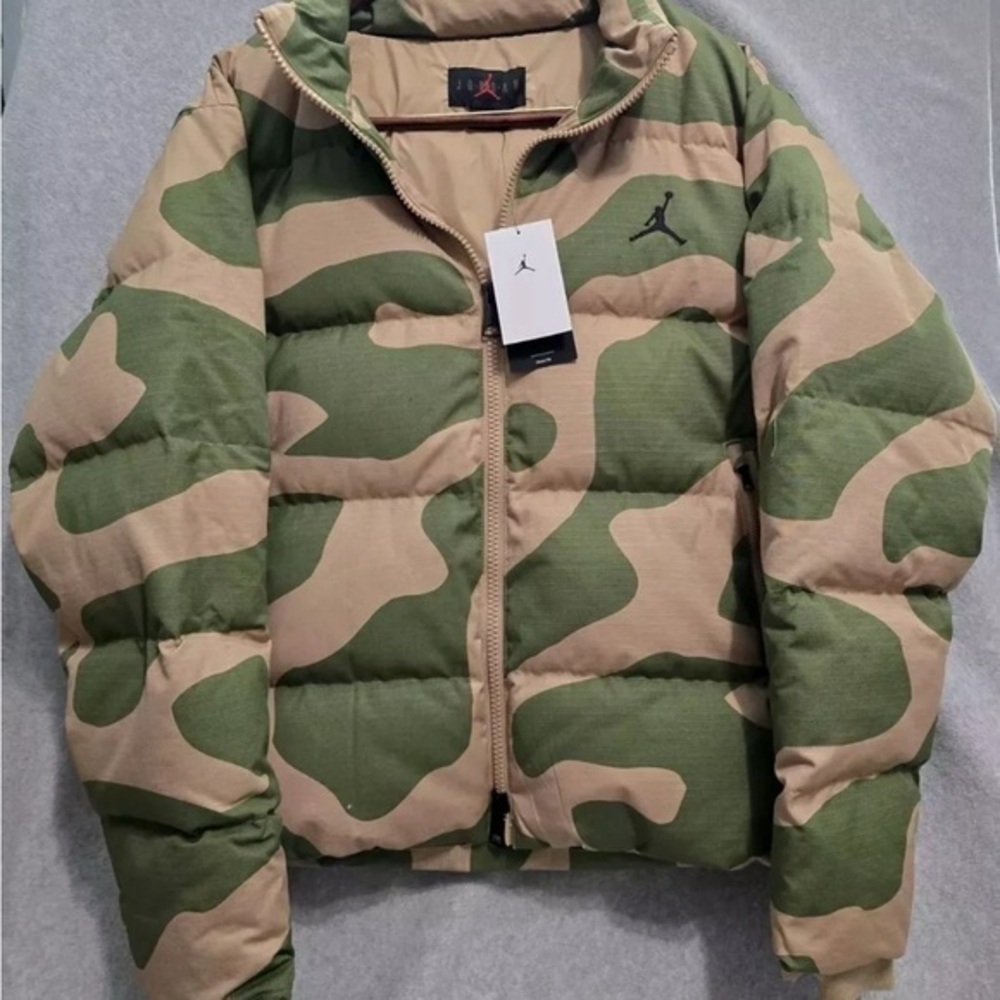 Jordan Green and Tan Camo Puffer Jacket